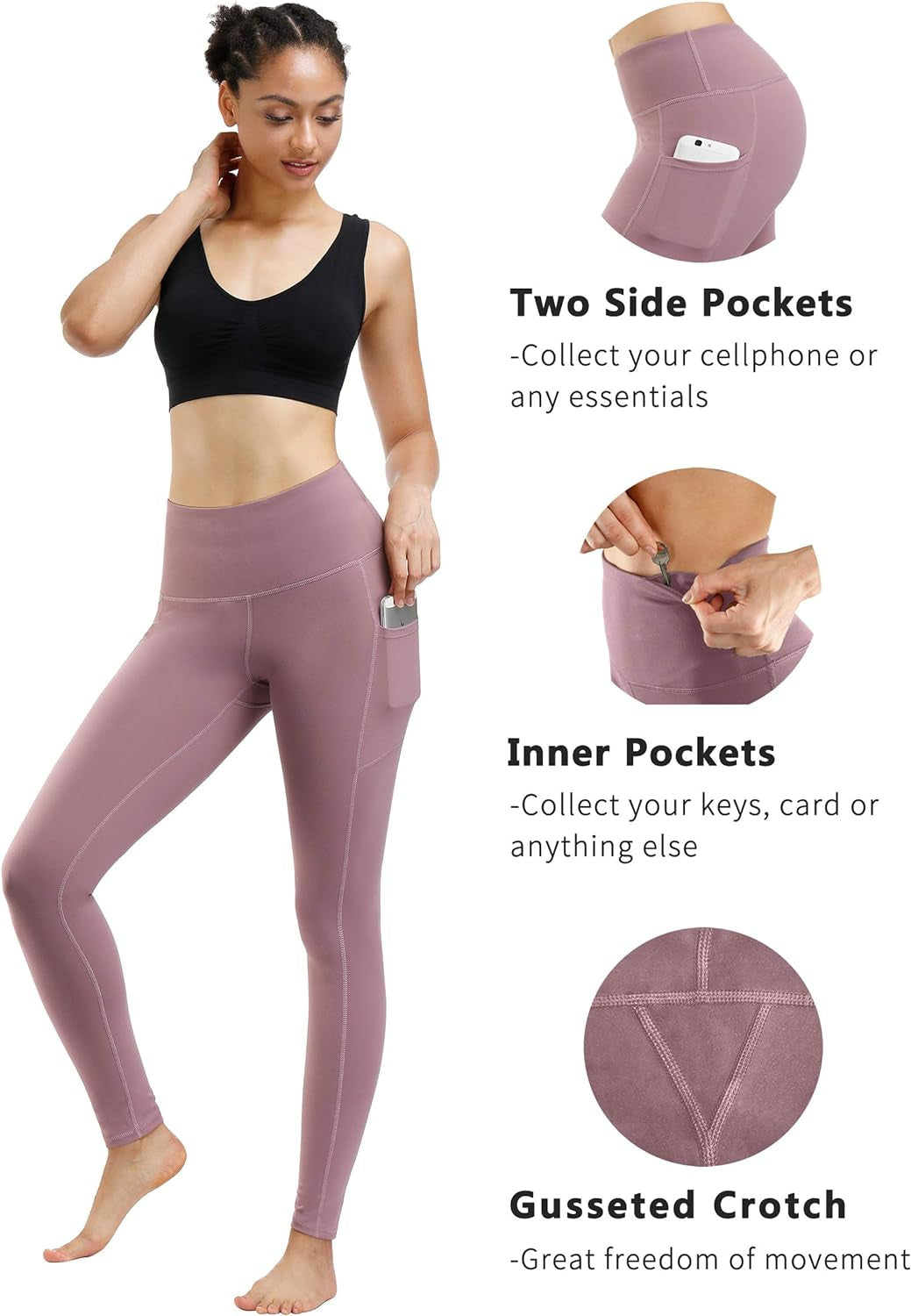 2 Pack High Waist Yoga Pants with Pockets, Tummy Control Workout Running Yoga Leggings for Women